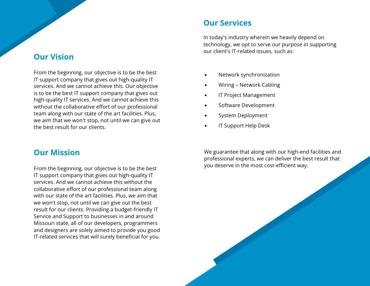Free Bi-Fold IT Support Brochure Template to Edit Online