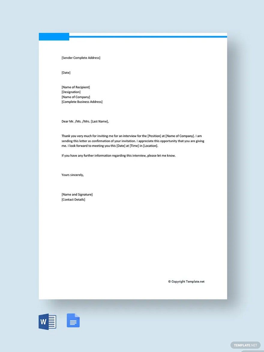 Interview Appointment Confirmation Letter in Word, Google Docs, PDF - Download | Template.net