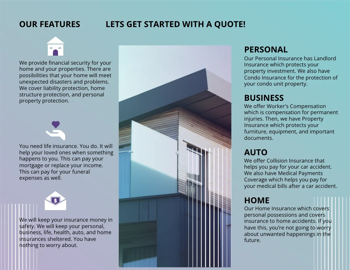 Free Commercial Insurance Agency Bi-Fold Brochure Template to Edit Online