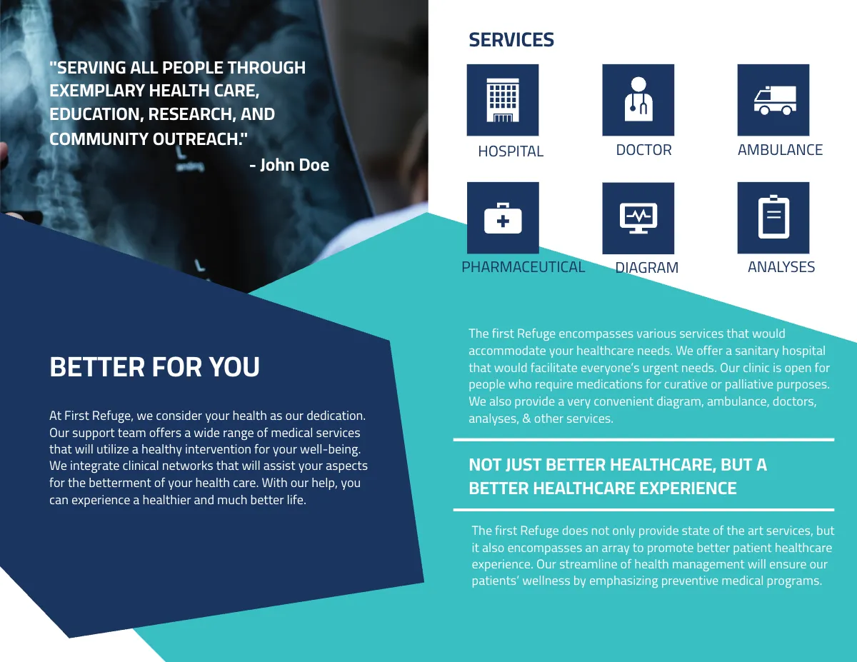 Free Medical Clinic Center Bi-Fold Brochure Template to Edit Online