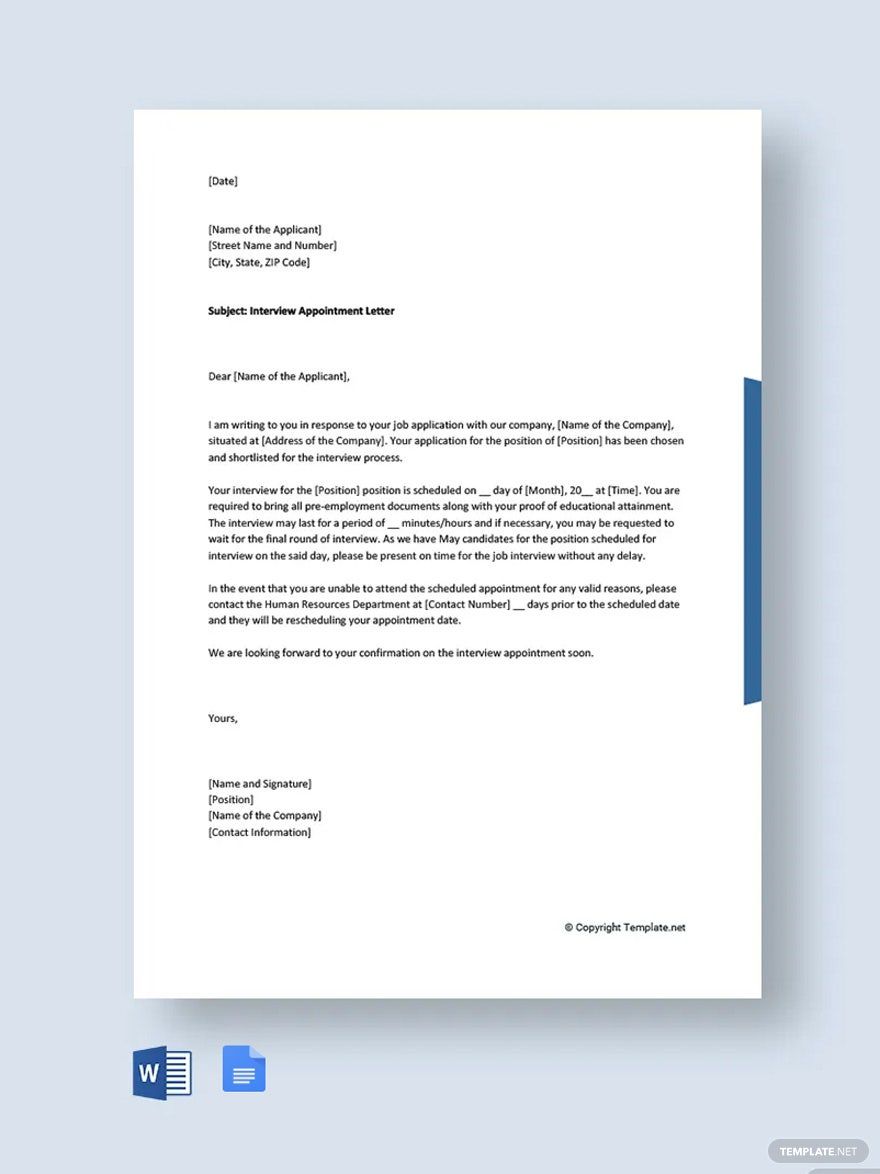Free Interview Appointment Letter Template