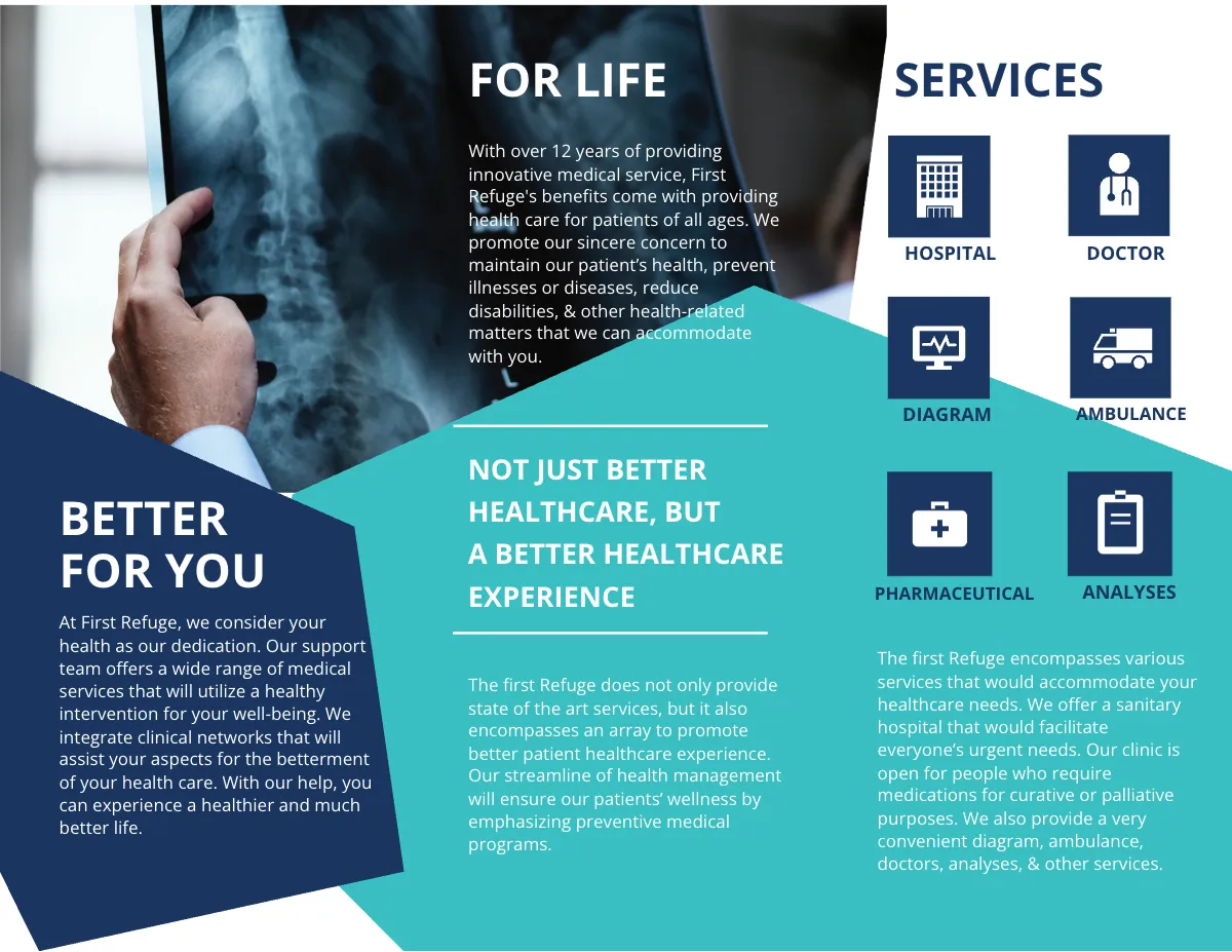 Free Medical Clinic Center Tri-Fold Brochure Template to Edit Online