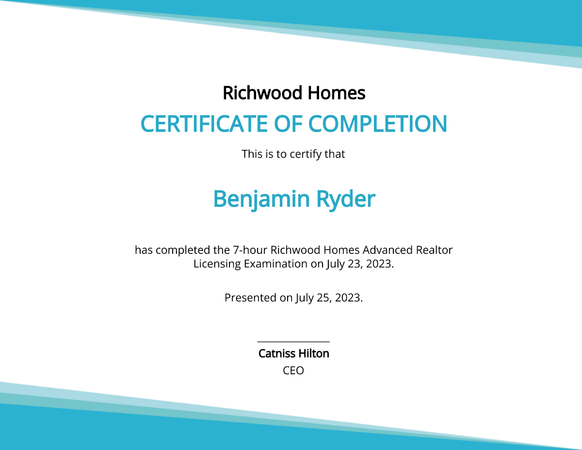 Simple Real Estate Certificate Template