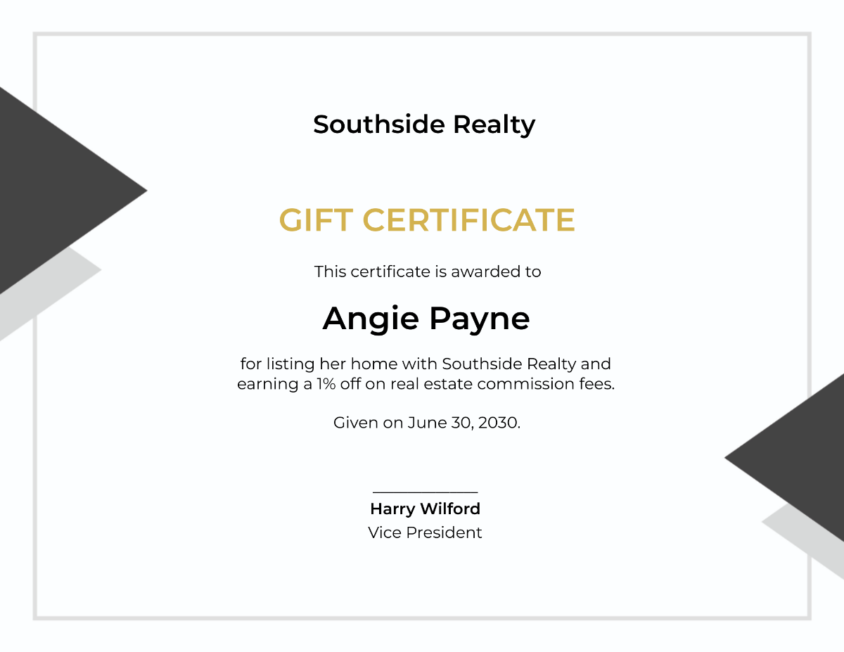 Real Estate Agents Gift Certificate Template