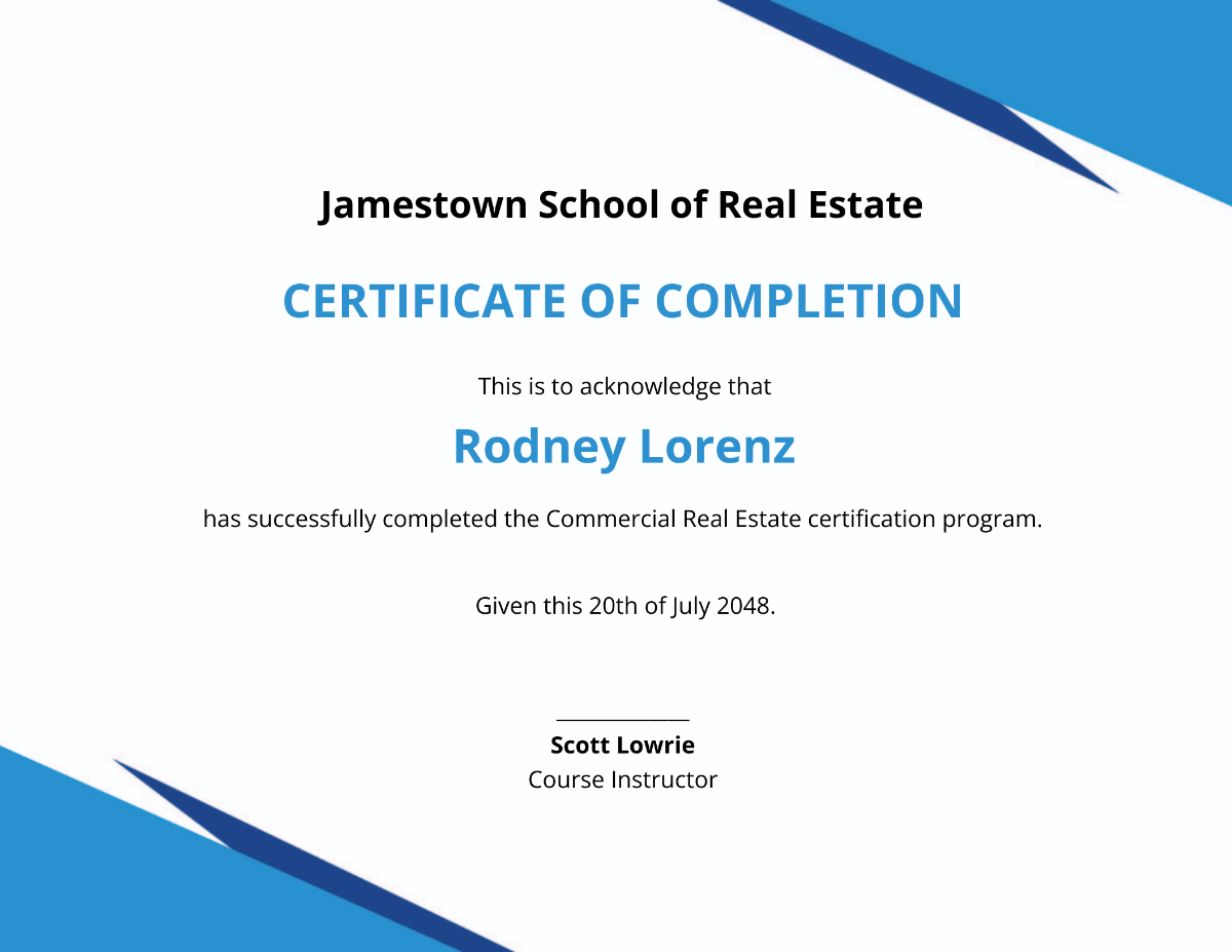 Commercial Real Estate Certificate