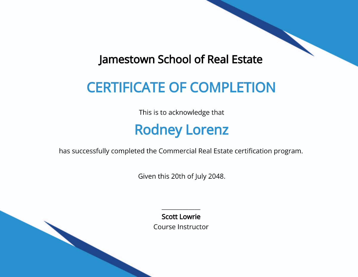 Commercial Real Estate Certificate Template