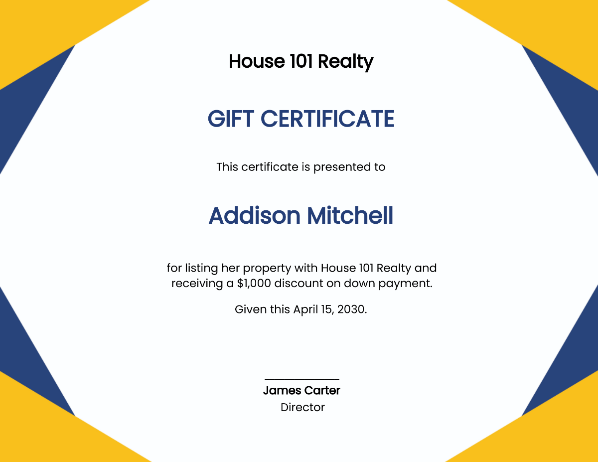Real Estate Gift Certificate Template