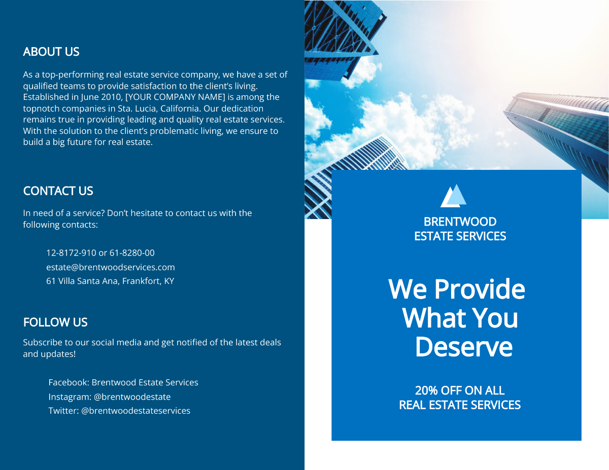Bi-Fold Real Estate Services Brochure Template