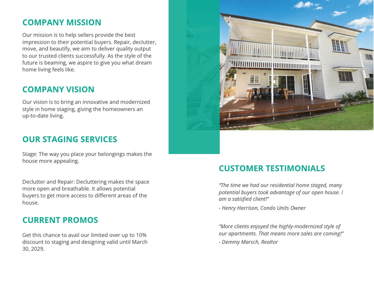 Free Bi-Fold House Staging Brochure Template to Edit Online