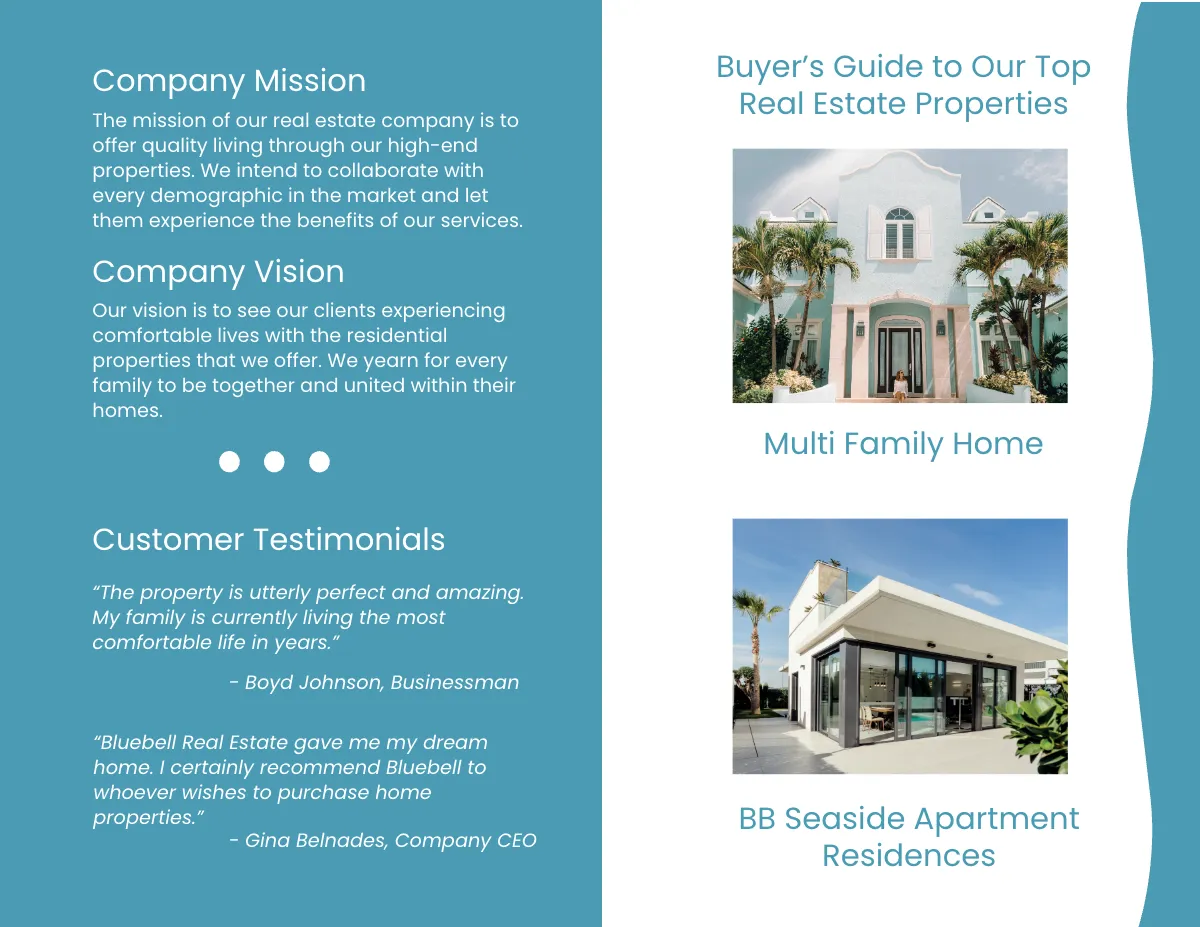 Free Bi-Fold Real Estate Buyers Guide Brochure Template to Edit Online