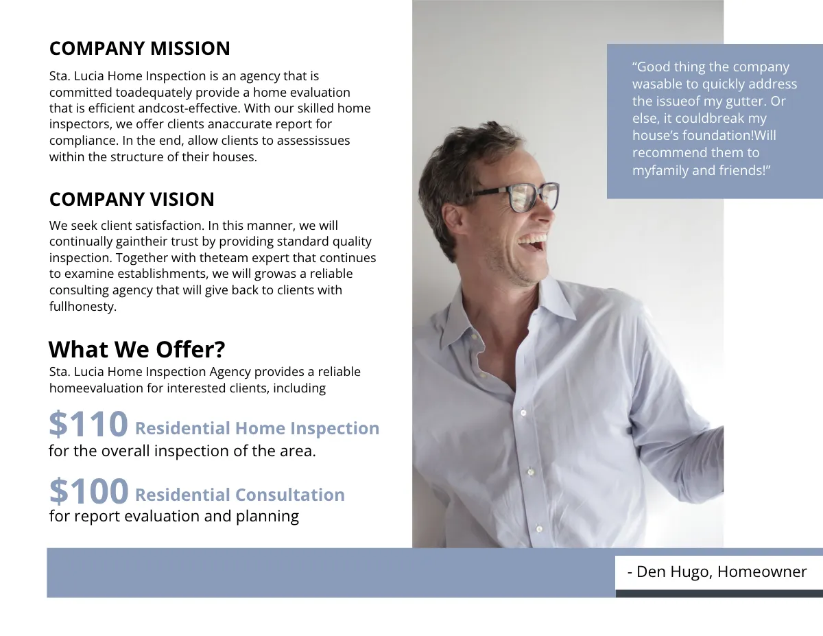 Free Bi-Fold Real Estate House Inspector Brochure Template to Edit Online