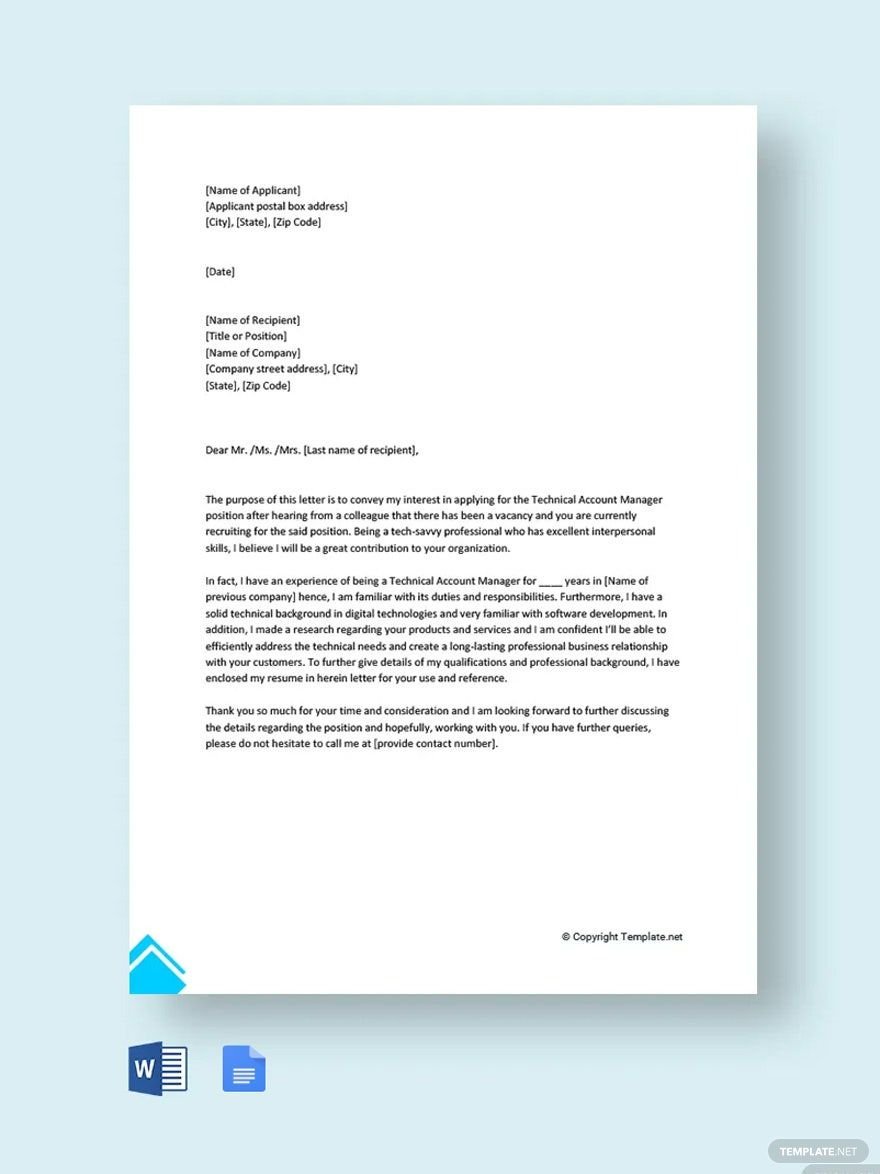 Technical Account Manager Cover Letter