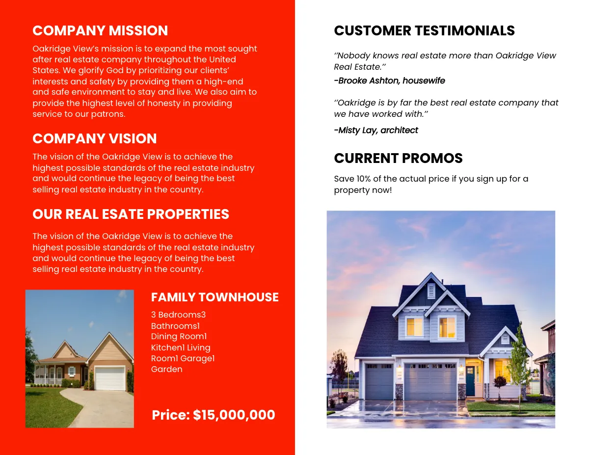 Free Bi-Fold Real Estate Sales Brochure Template to Edit Online