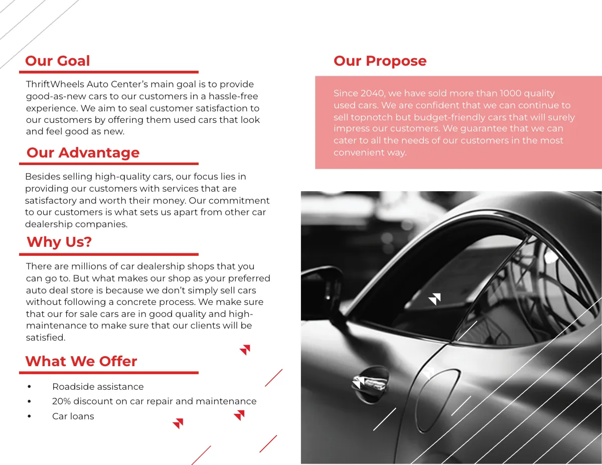 Free Car Dealership Bi-Fold Brochure Template to Edit Online