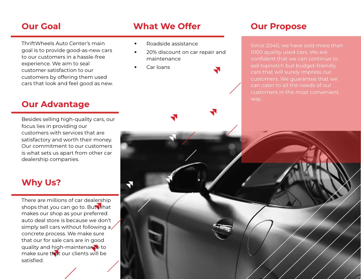 Free Car Dealership Tri-Fold Brochure Template to Edit Online