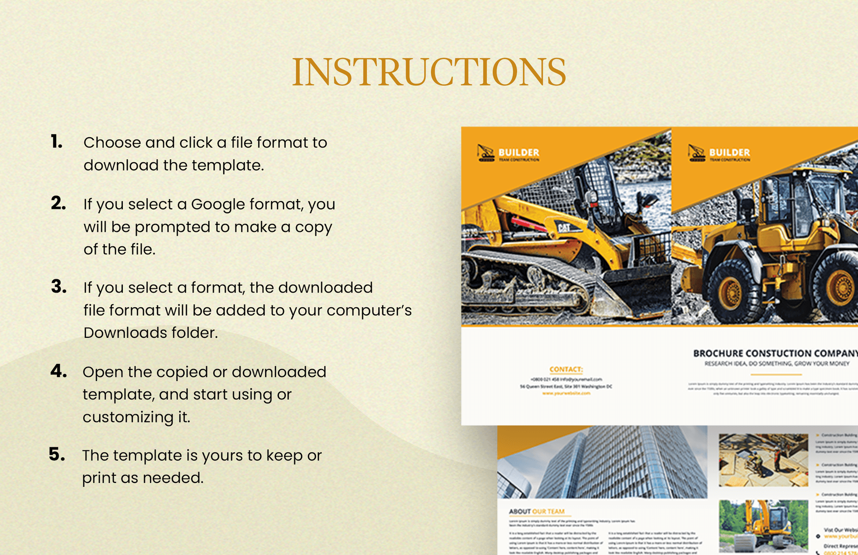 Construction Equipment Brochure Template