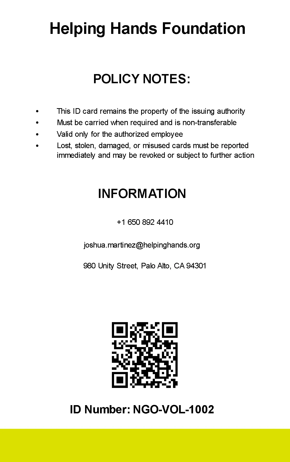 Free NGO Employees ID Card Template to Edit Online