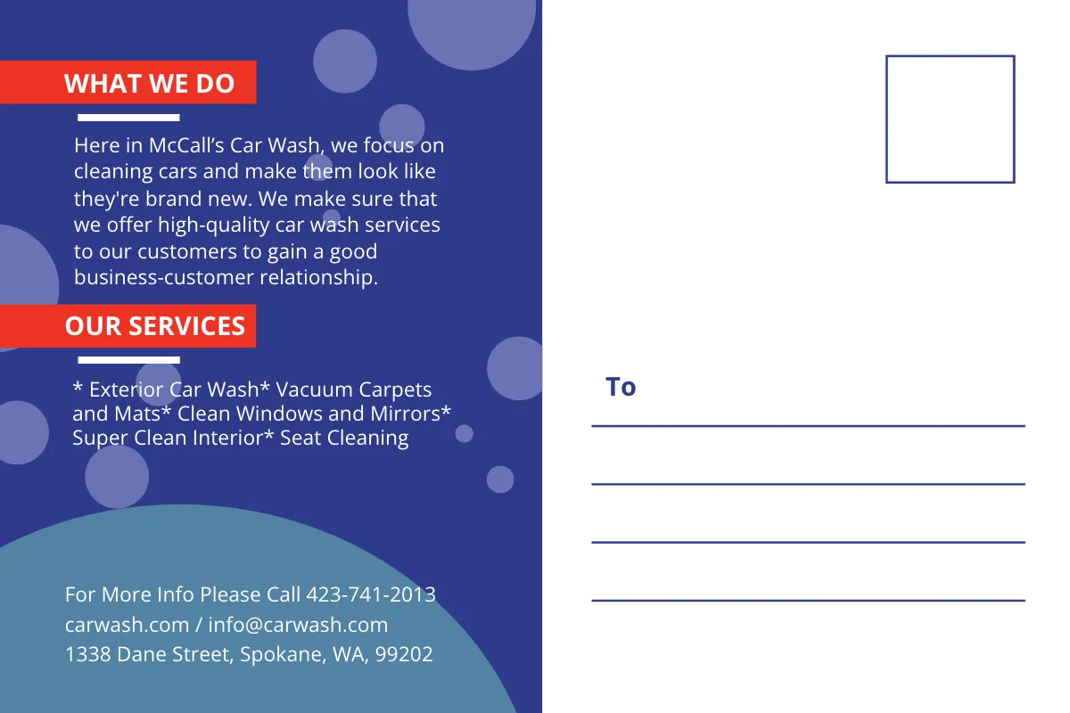 Free Car Wash Postcard Template to Edit Online