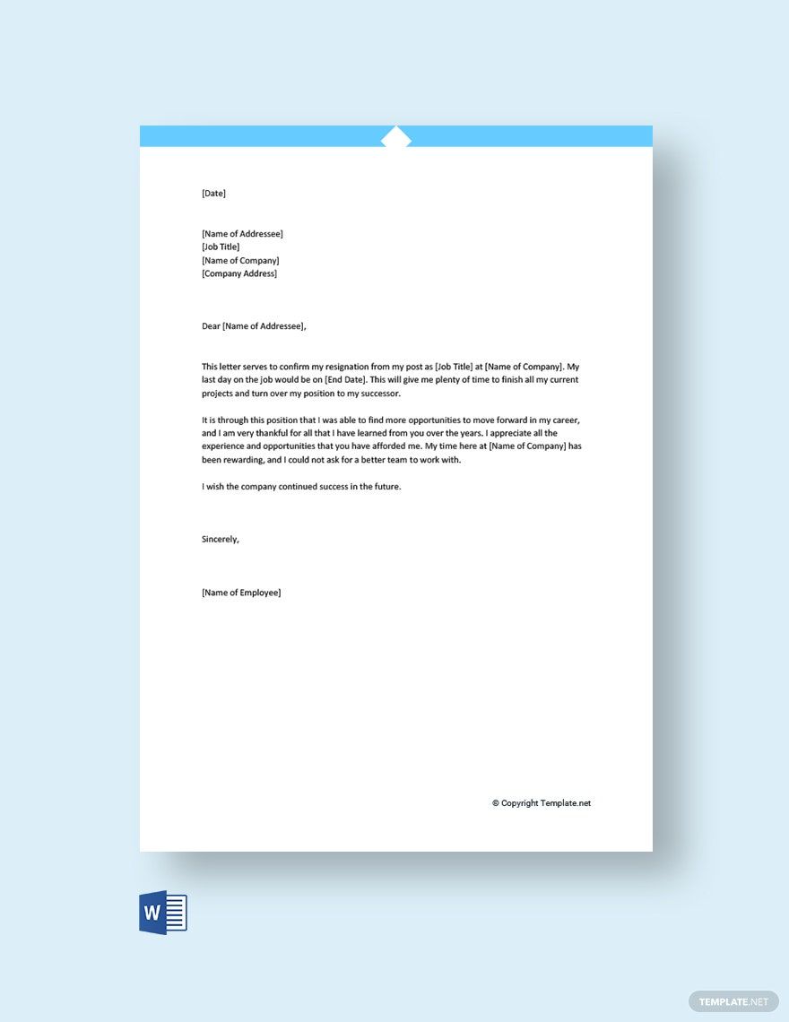 Free Thank You Resignation Letter Template