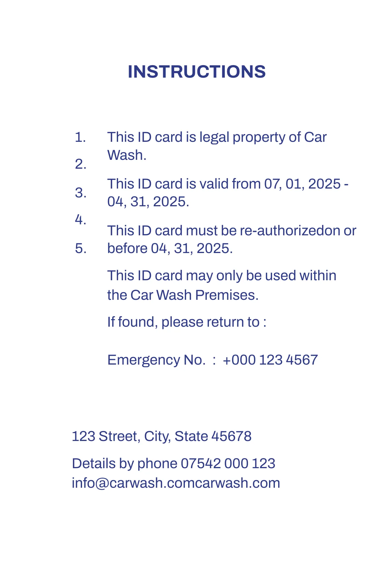 Free Car Wash ID Card Template to Edit Online