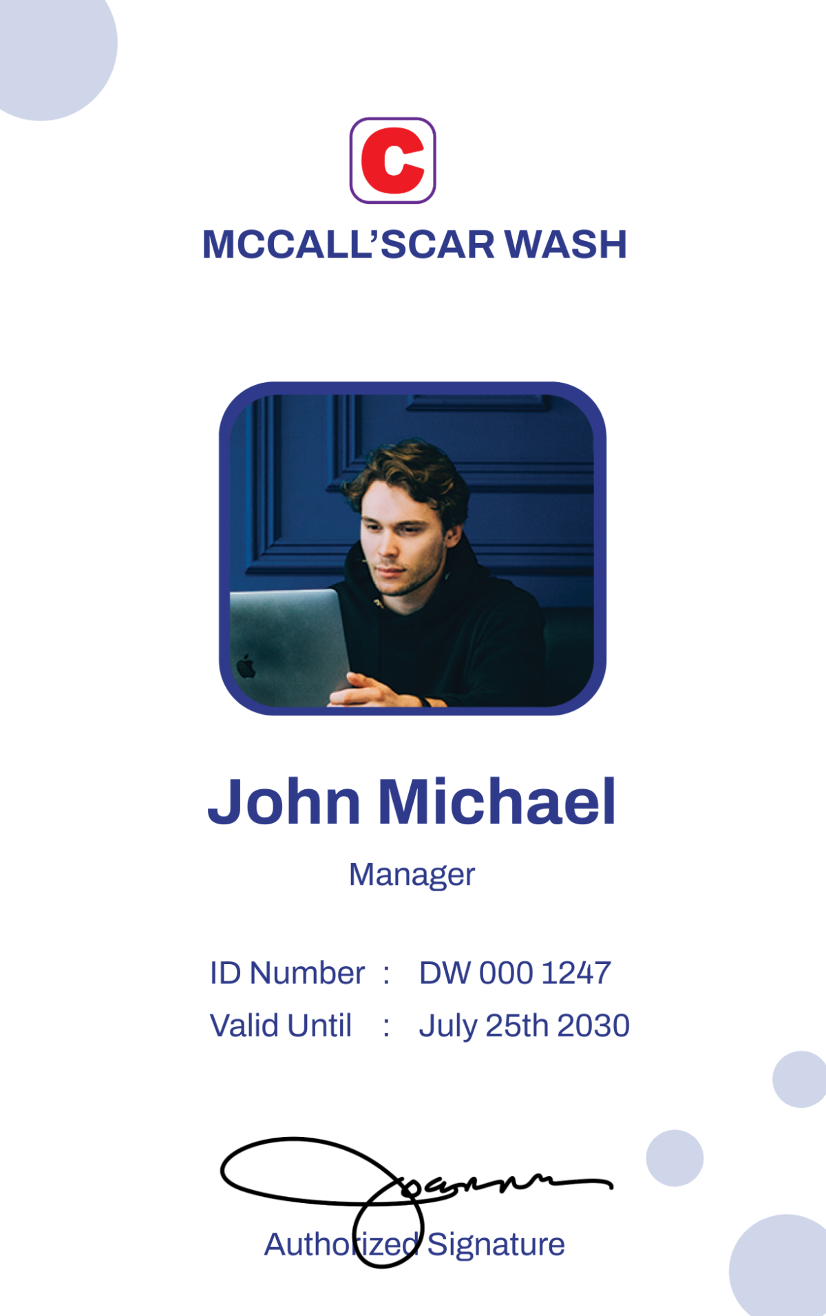 Car Wash ID Card