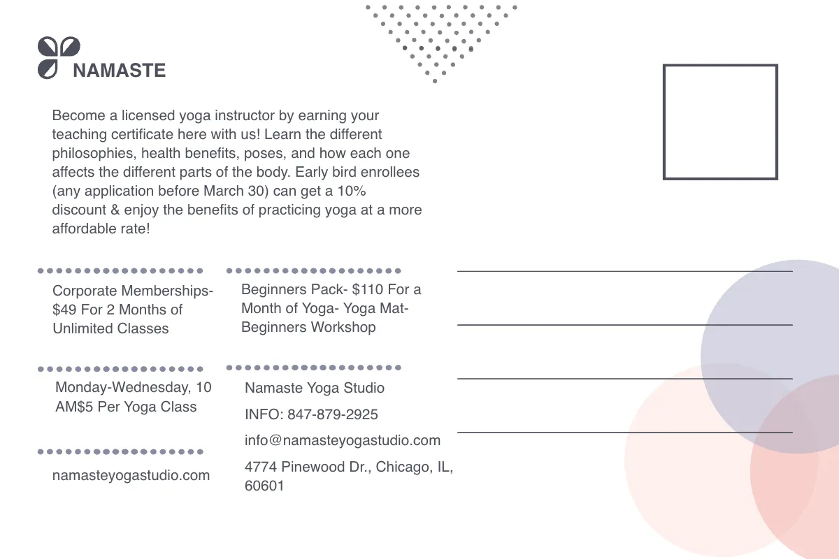 Free Yoga Instructor Postcard Template to Edit Online