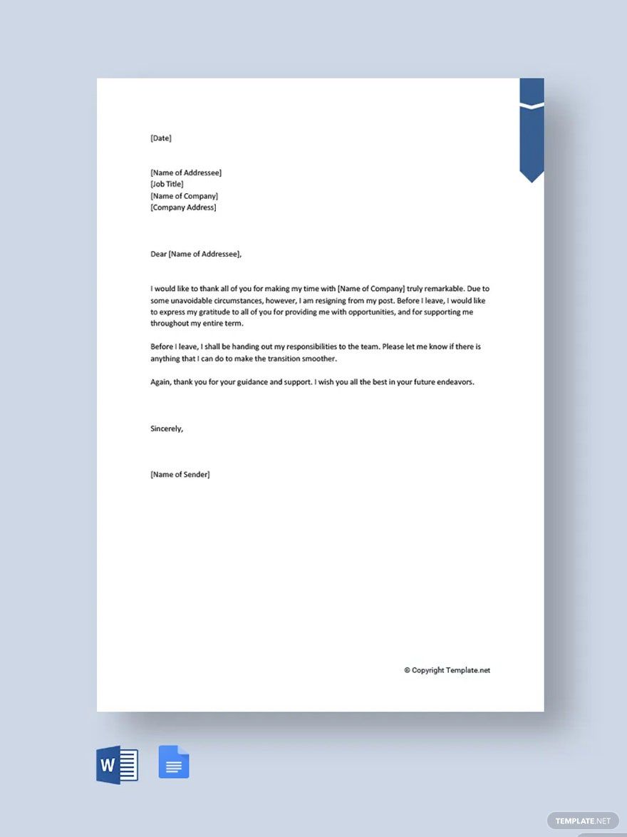 Free Thank You Resignation Letter to Coworkers Template