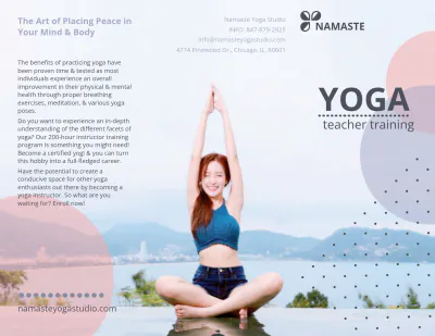 Free Yoga Instructor & Studio Tri-Fold Brochure Template to Edit Online