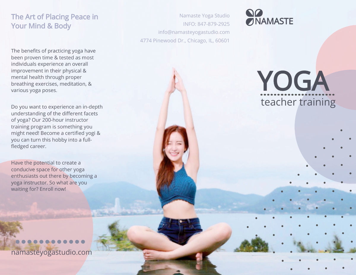 Free Yoga Instructor & Studio Tri-Fold Brochure Template
