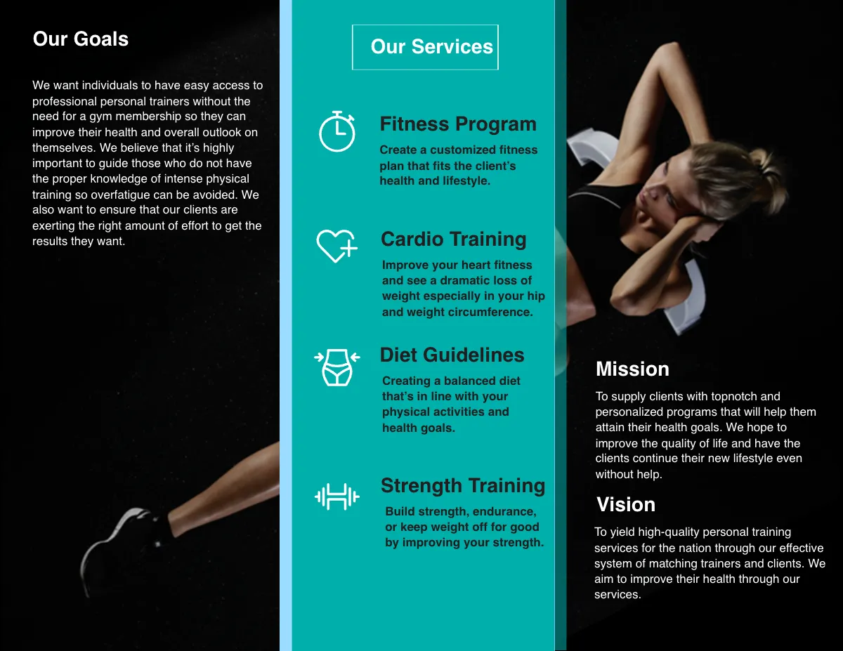 Free Personal Trainer Promotional Tri-Fold Brochure Template to Edit Online