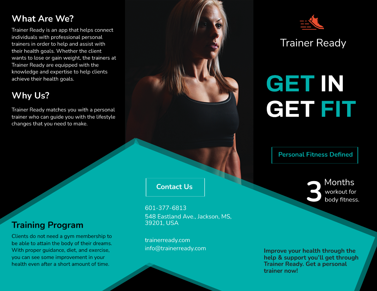 Personal Trainer Promotional Tri-Fold Brochure Template - Edit Online & Download