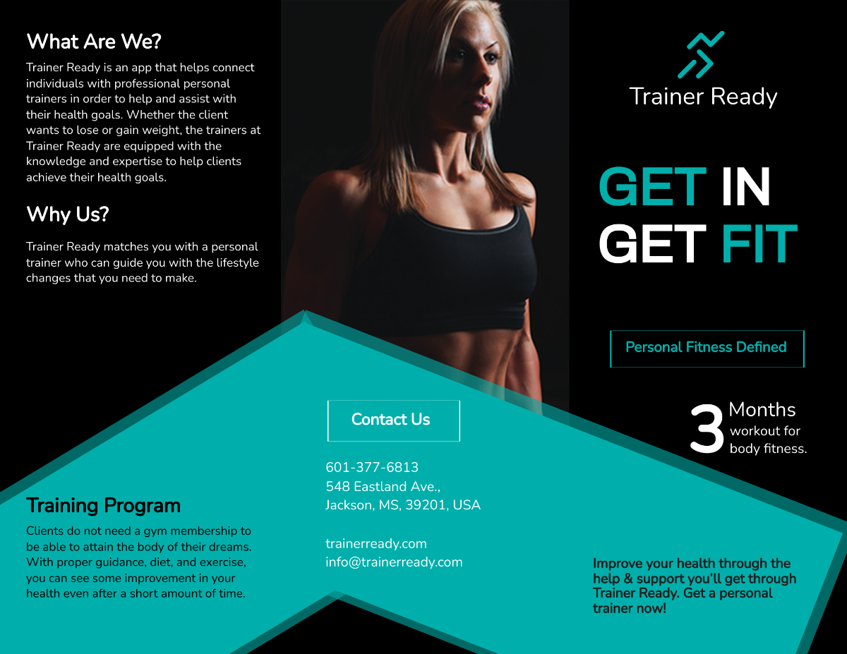 Free Personal Trainer Promotional Tri-Fold Brochure Template