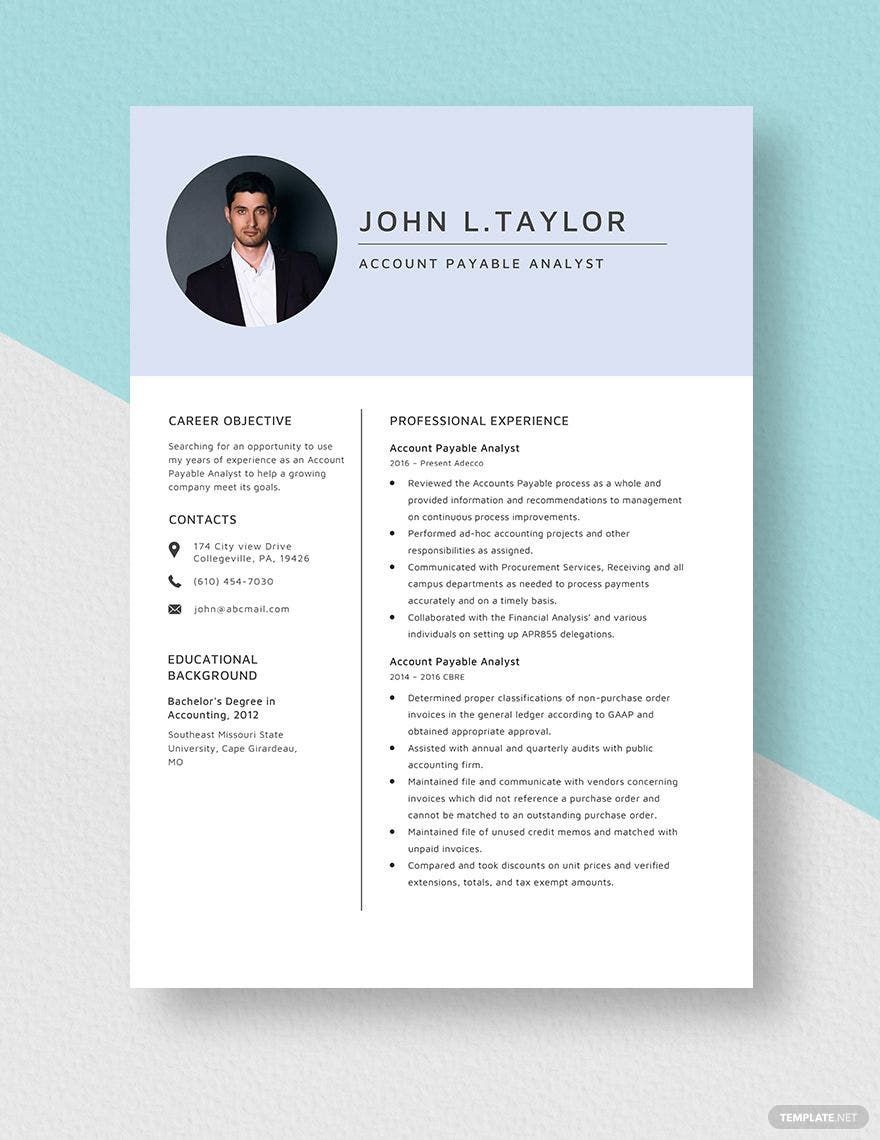 Free Account Payable Analyst Resume Word Apple Pages Template