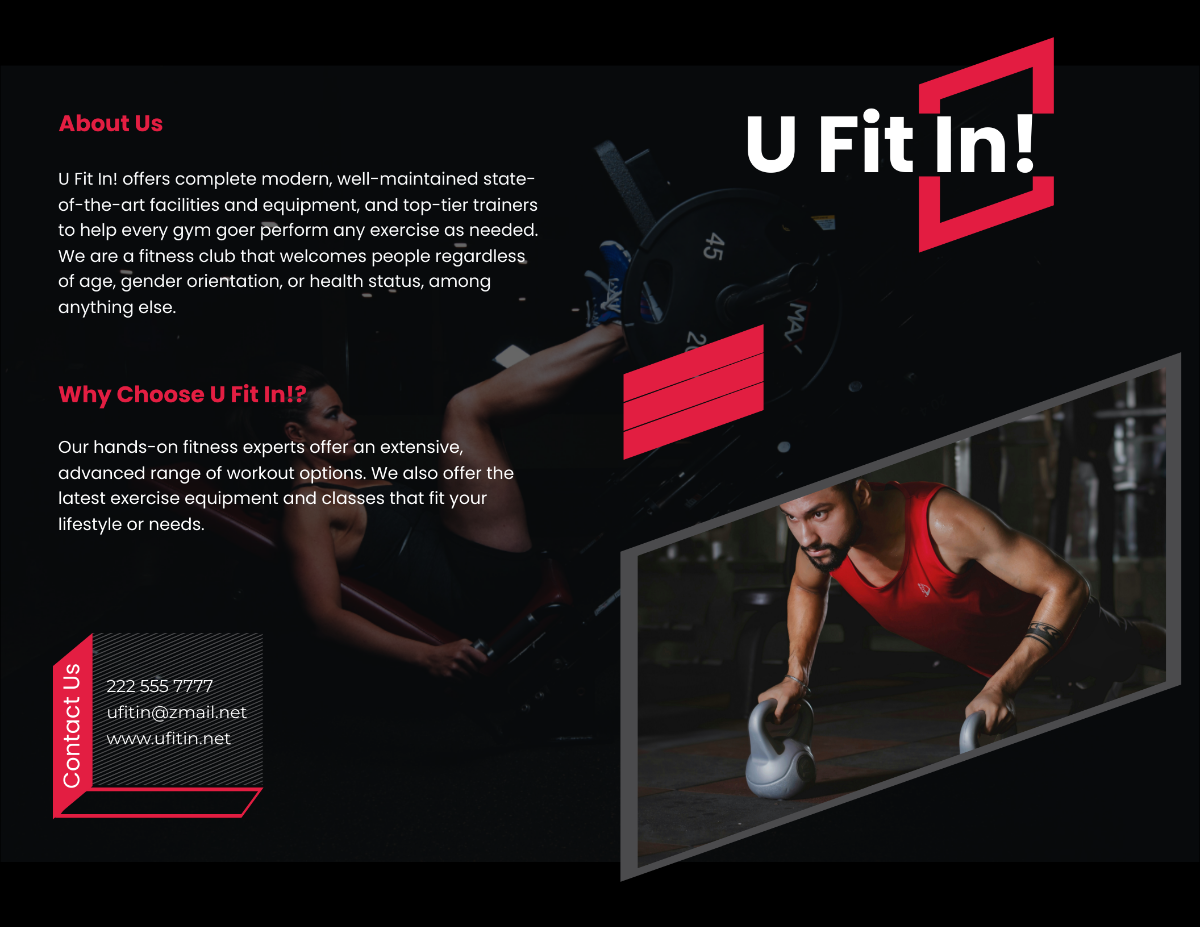 Editable Gym Bi-Fold Brochure