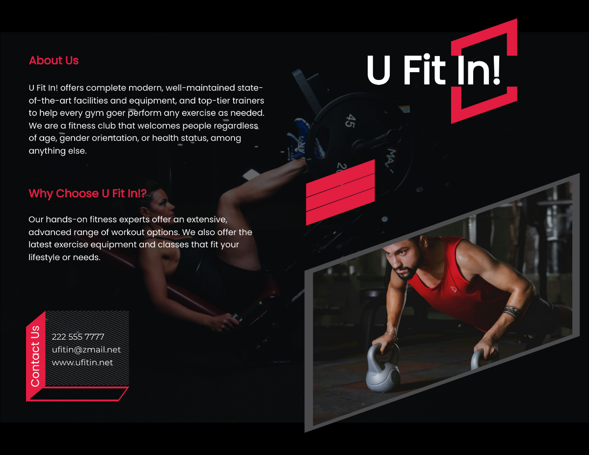 Editable Gym Bi-Fold Brochure Template