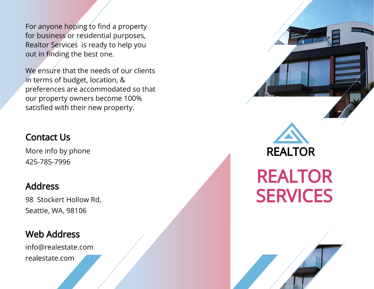Real Estate Agent/Realtor Bi-Fold Brochure Template