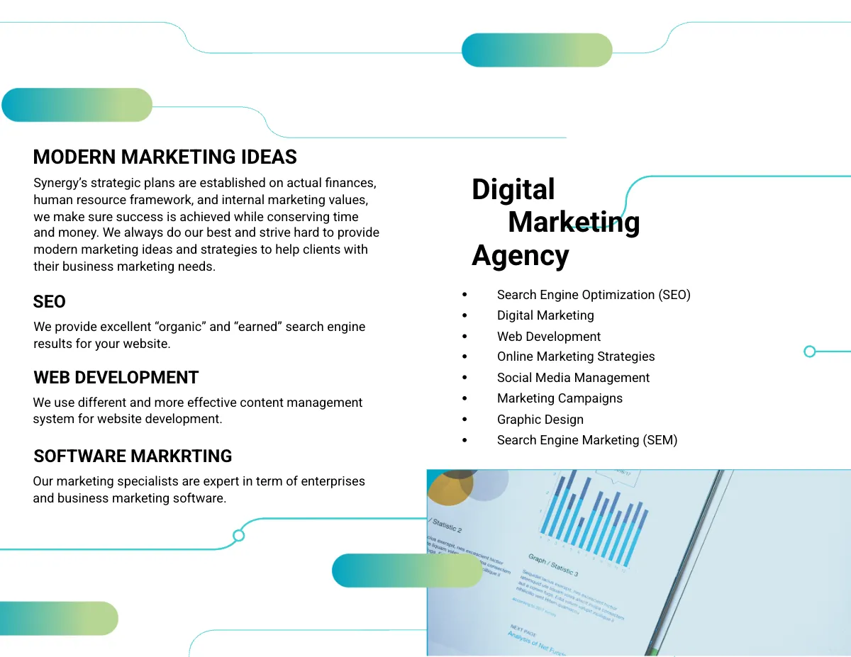 Free Digital Marketing Company Agency Bi-Fold Brochure Template to Edit Online
