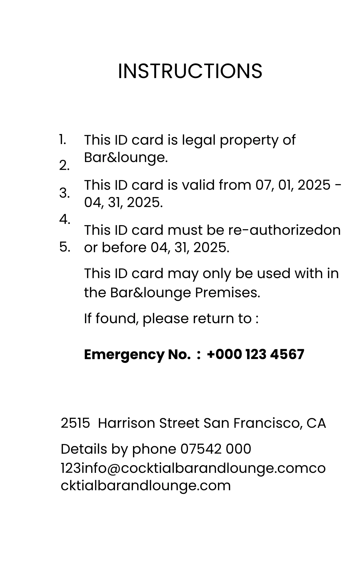 Free BarLounge ID Card Template to Edit Online