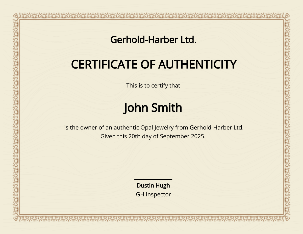 Authenticity Certificate Template