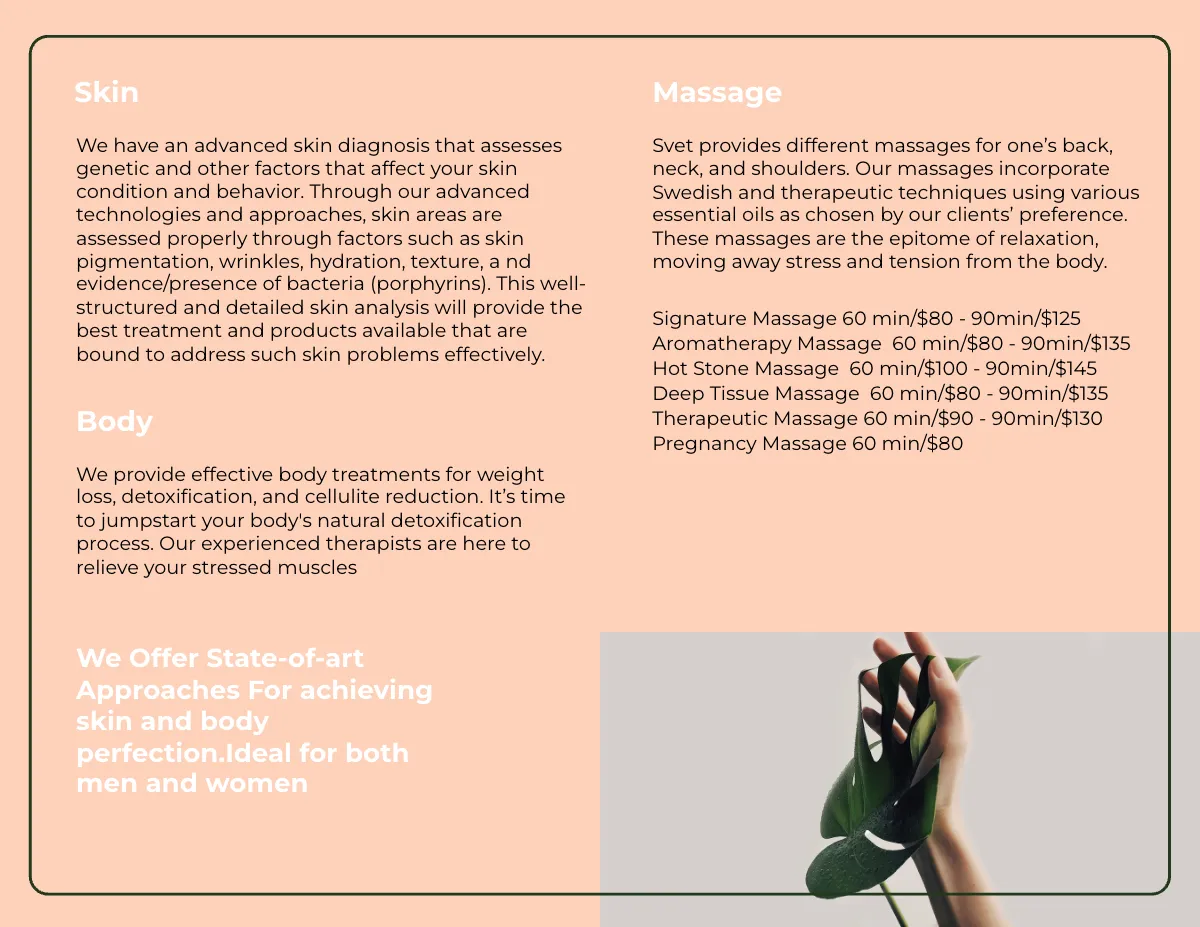 Free Skin Beauty Clinic Bi-Fold Brochure Template to Edit Online