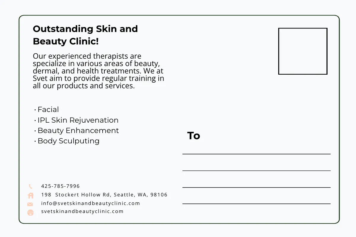 Free Skin Beauty Clinic Postcard Template to Edit Online