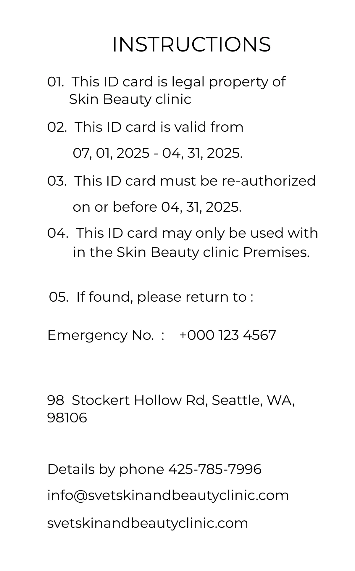 Free Skin Beauty Clinic ID Card Template to Edit Online