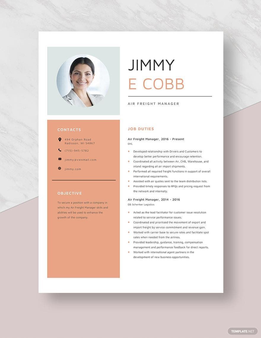 Free Air Freight Manager Resume