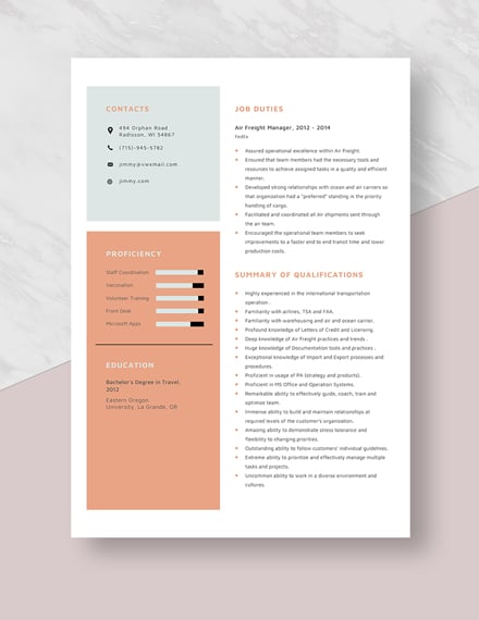 Air Freight Manager Resume Template