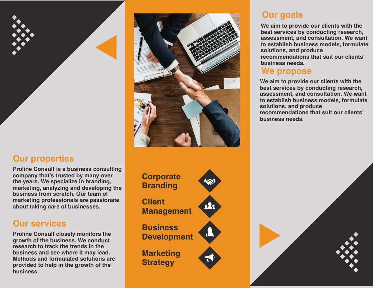 Free Business Consultant Tri-Fold Brochure Template to Edit Online