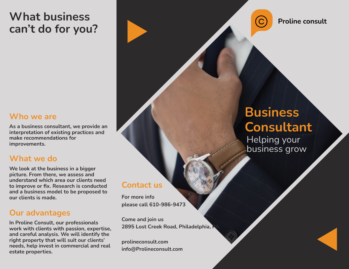 Business Consultant Tri-Fold Brochure Template - Edit Online & Download