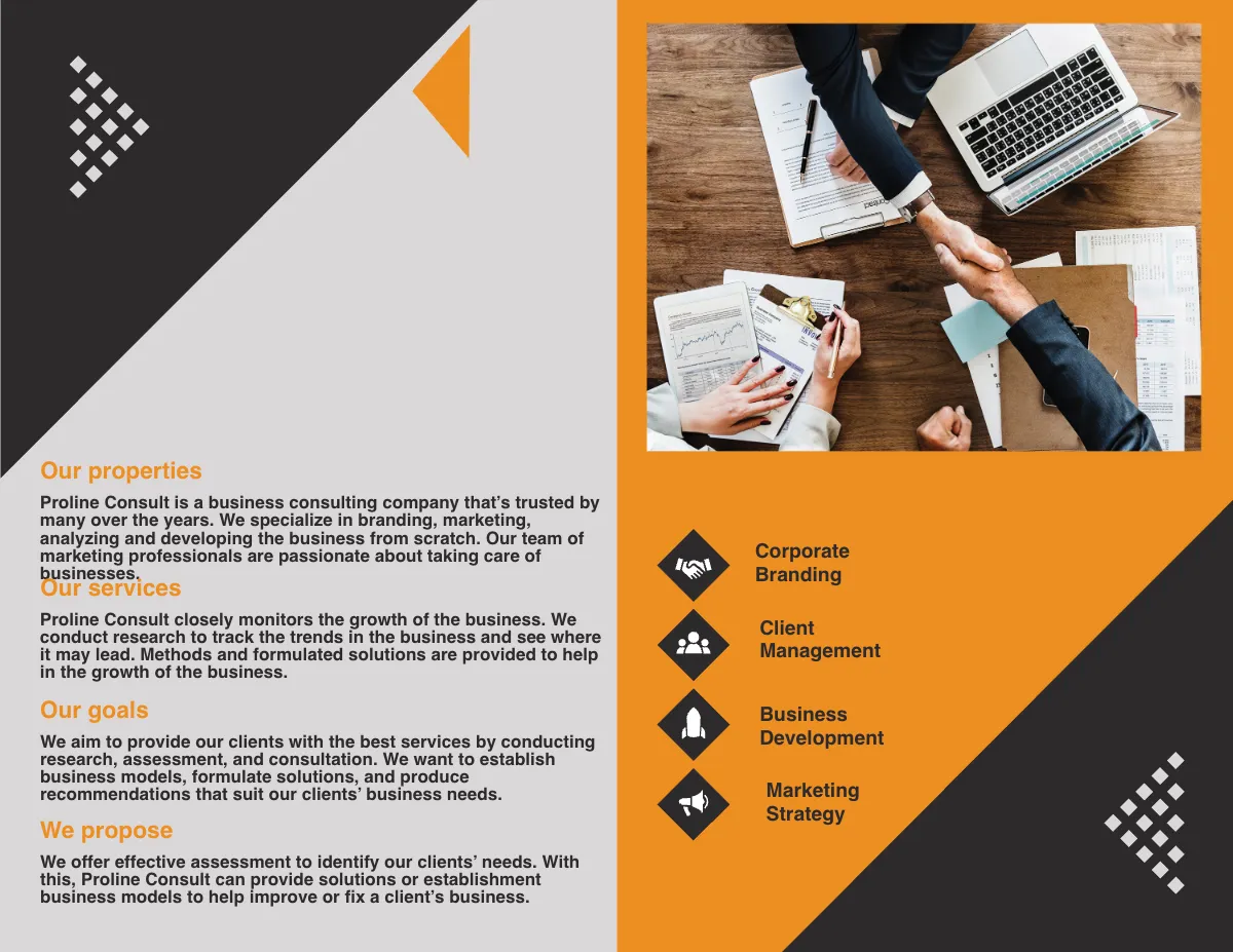 Free Business Consultant Bi-Fold Brochure Template to Edit Online