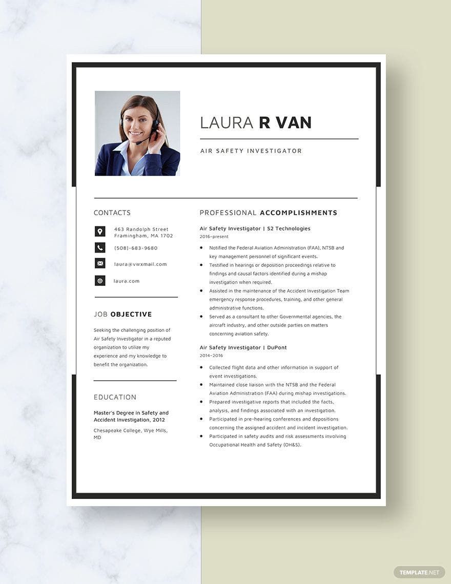 Free Air Safety Investigator Resume in Word, Apple Pages