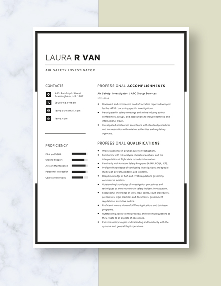 Air Safety Investigator Resume Template