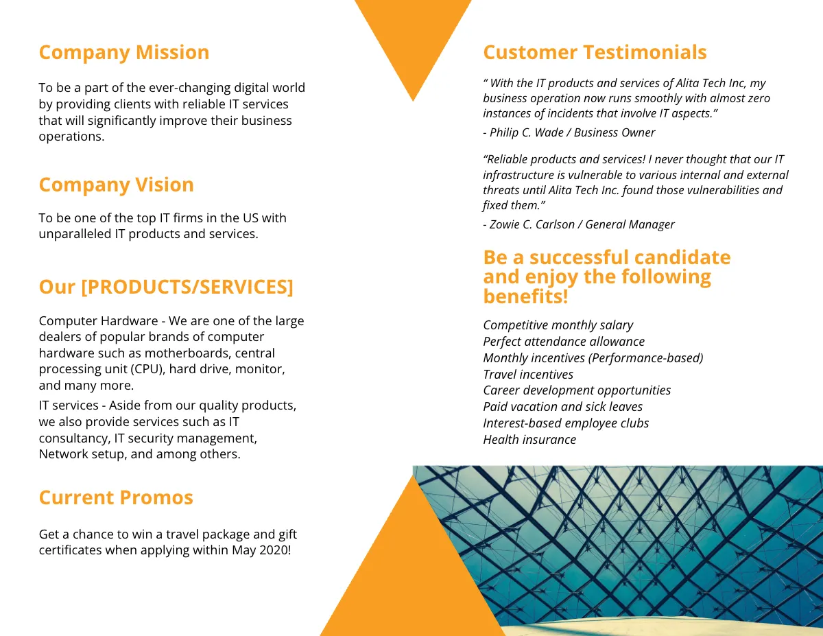 Free Bi-Fold Sample Work From Home Brochure Template to Edit Online